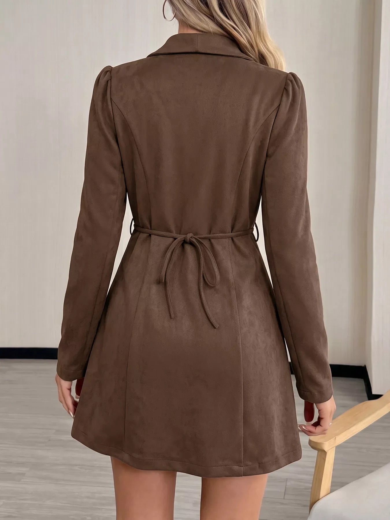 Button-Front Long Sleeve Blazer Dress