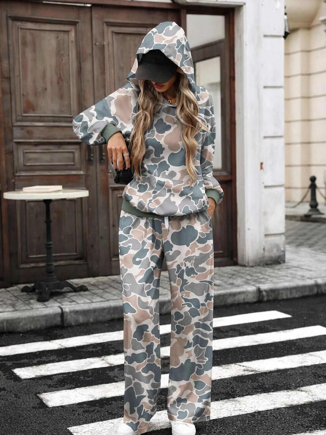 Printed Long Sleeve Hoodie and Pants Set