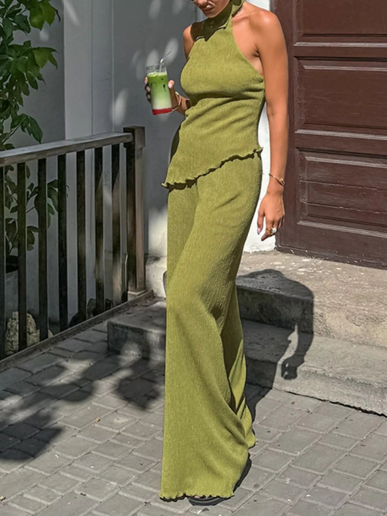 Sleeveless Top and Wide-Leg Pants Two-Piece Set