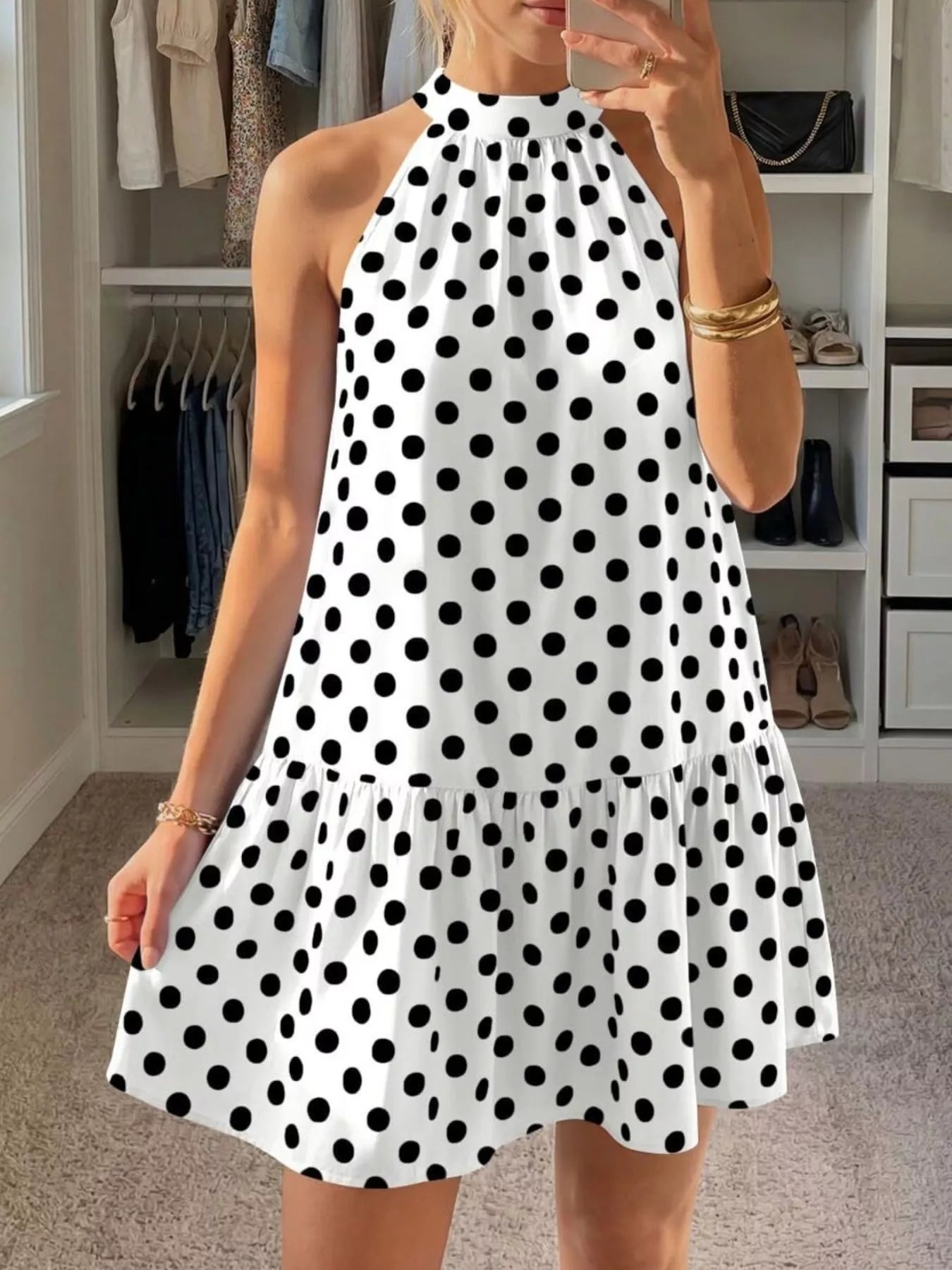 Polka Dot Halter Neck Mini Dress