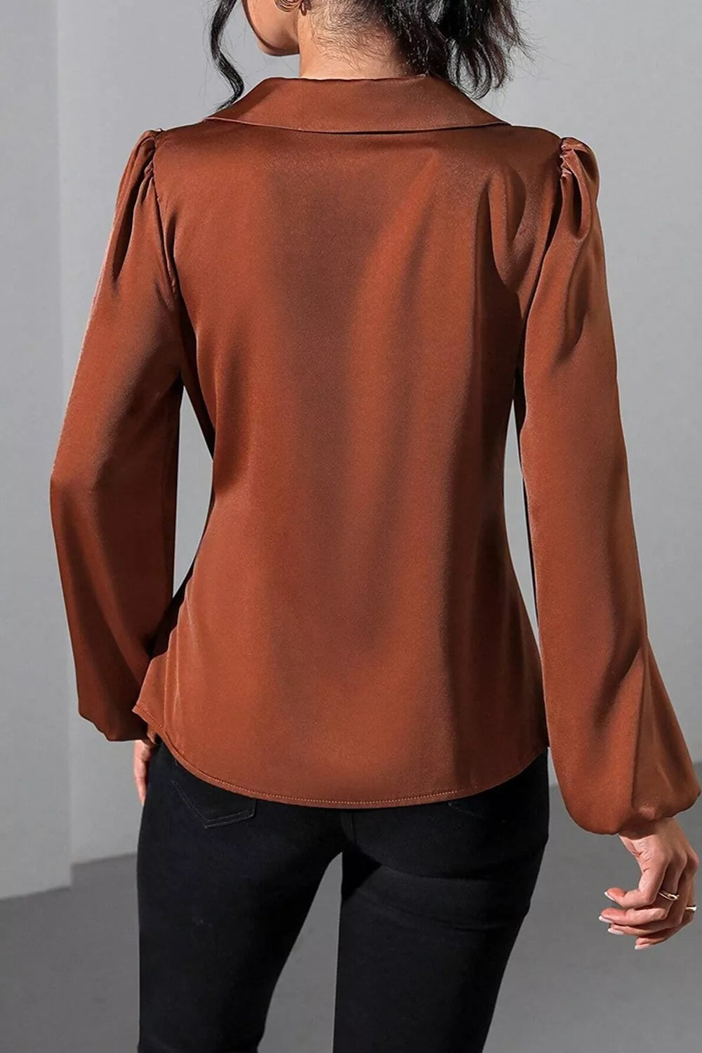 Satin Tied Detail Long Sleeve Blouse