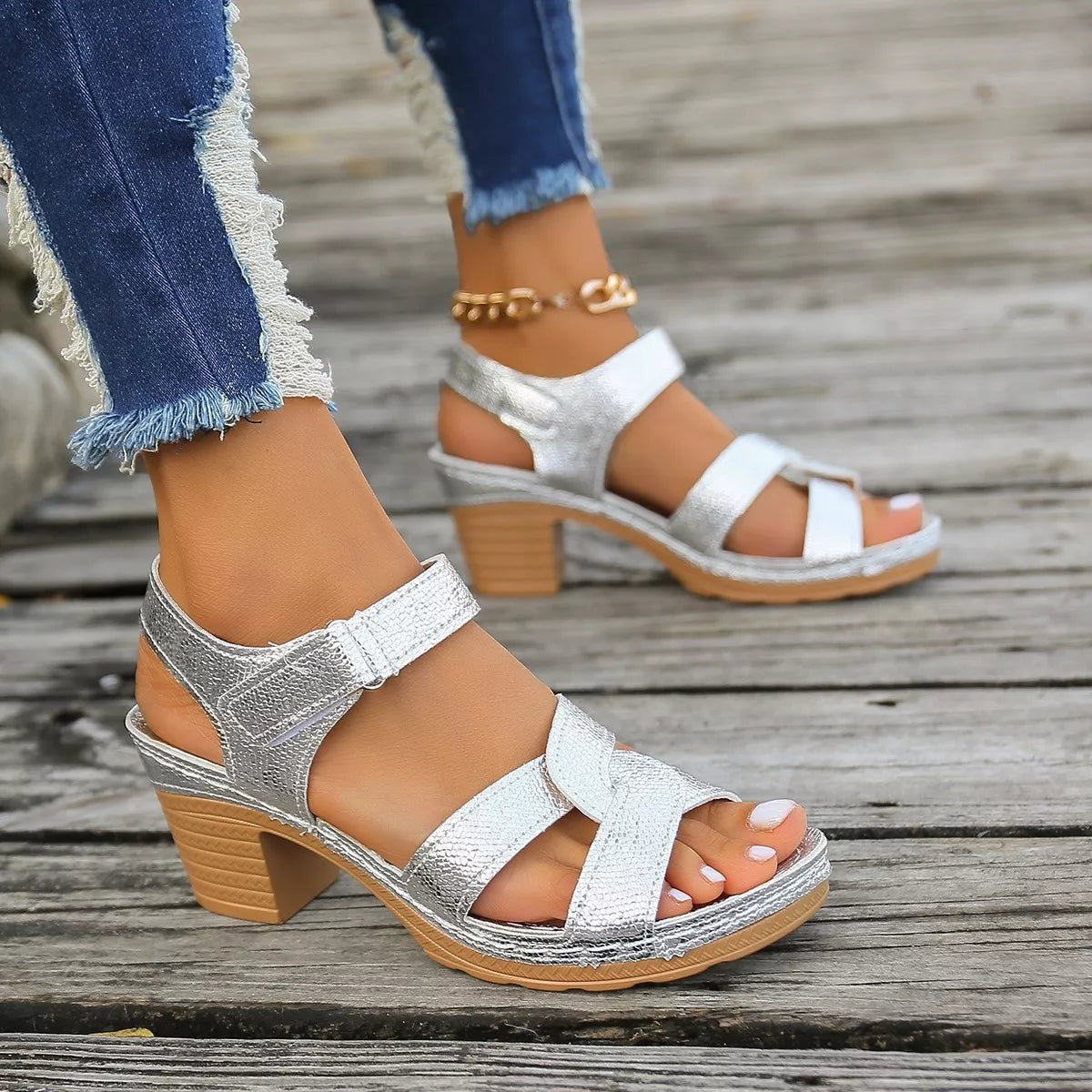 Open Toe Block Heels Sandals