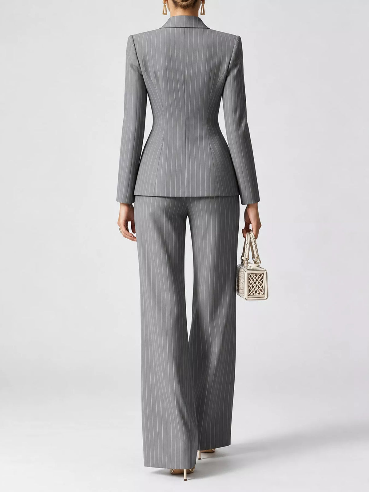 Double-Breasted Pinstripe Blazer and Wide-Leg Pants Set