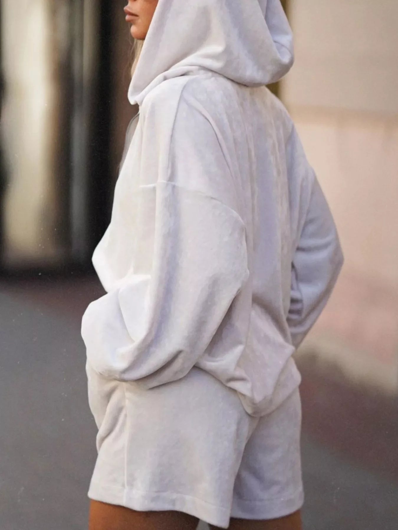 Zip Up Hooded Outerwear and Shorts Set