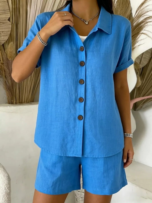 Full Size Button-Up Shirt and Shorts Set Plus Size