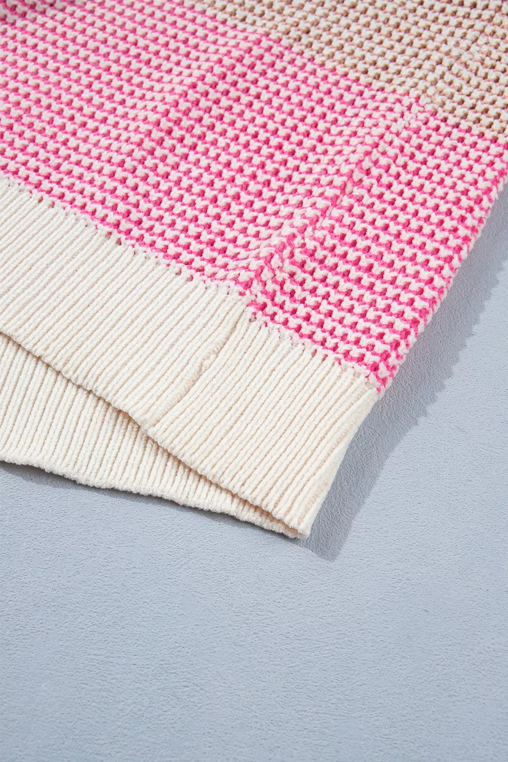 Color Block Waffle Knit Drop Shoulder Round Neck Long Sleeve Sweater