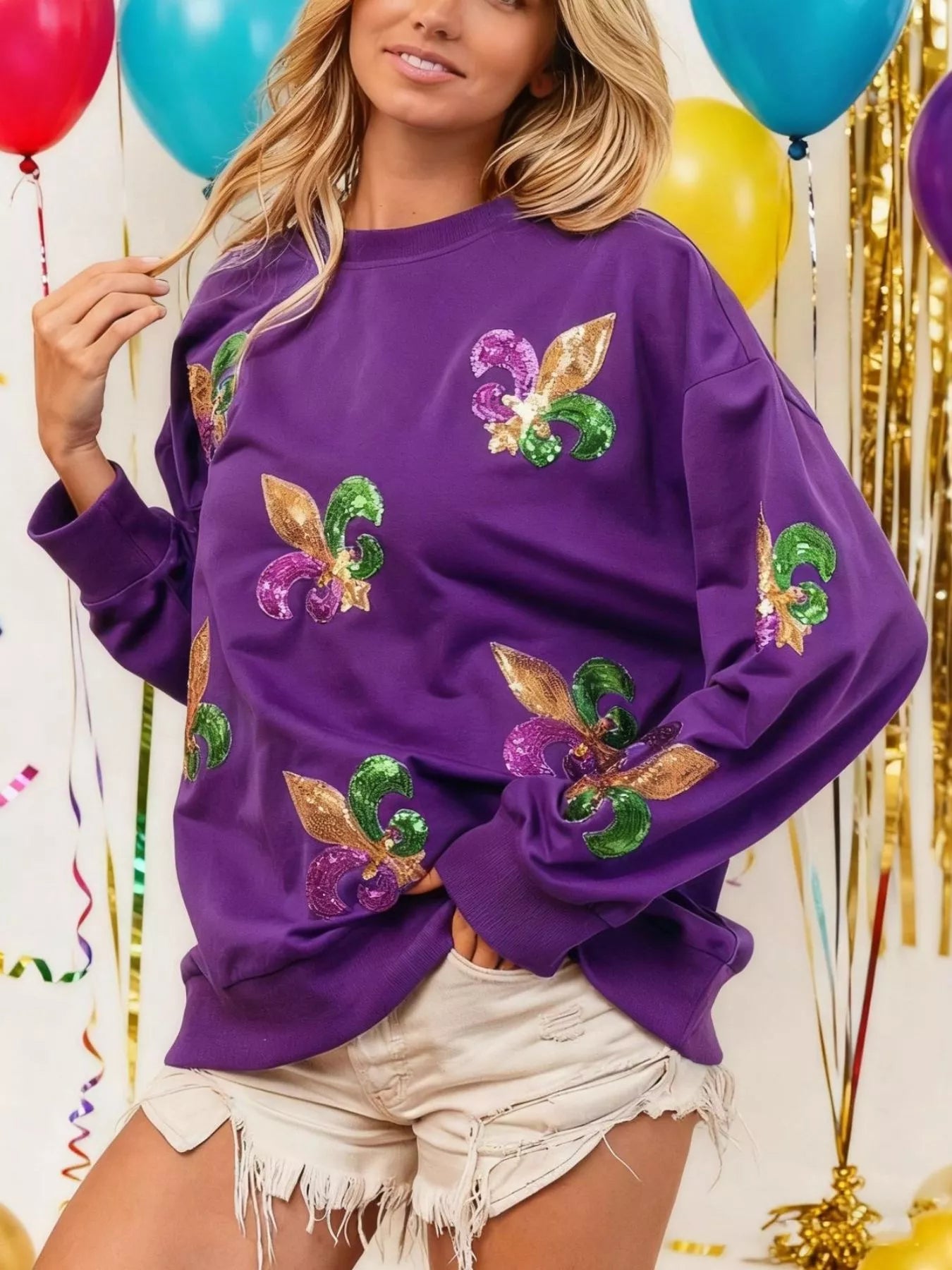 Mardi Gras Sequin Crew Neck Sweatshirt