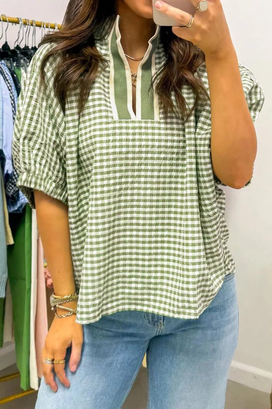 Gingham Half Sleeve Blouse