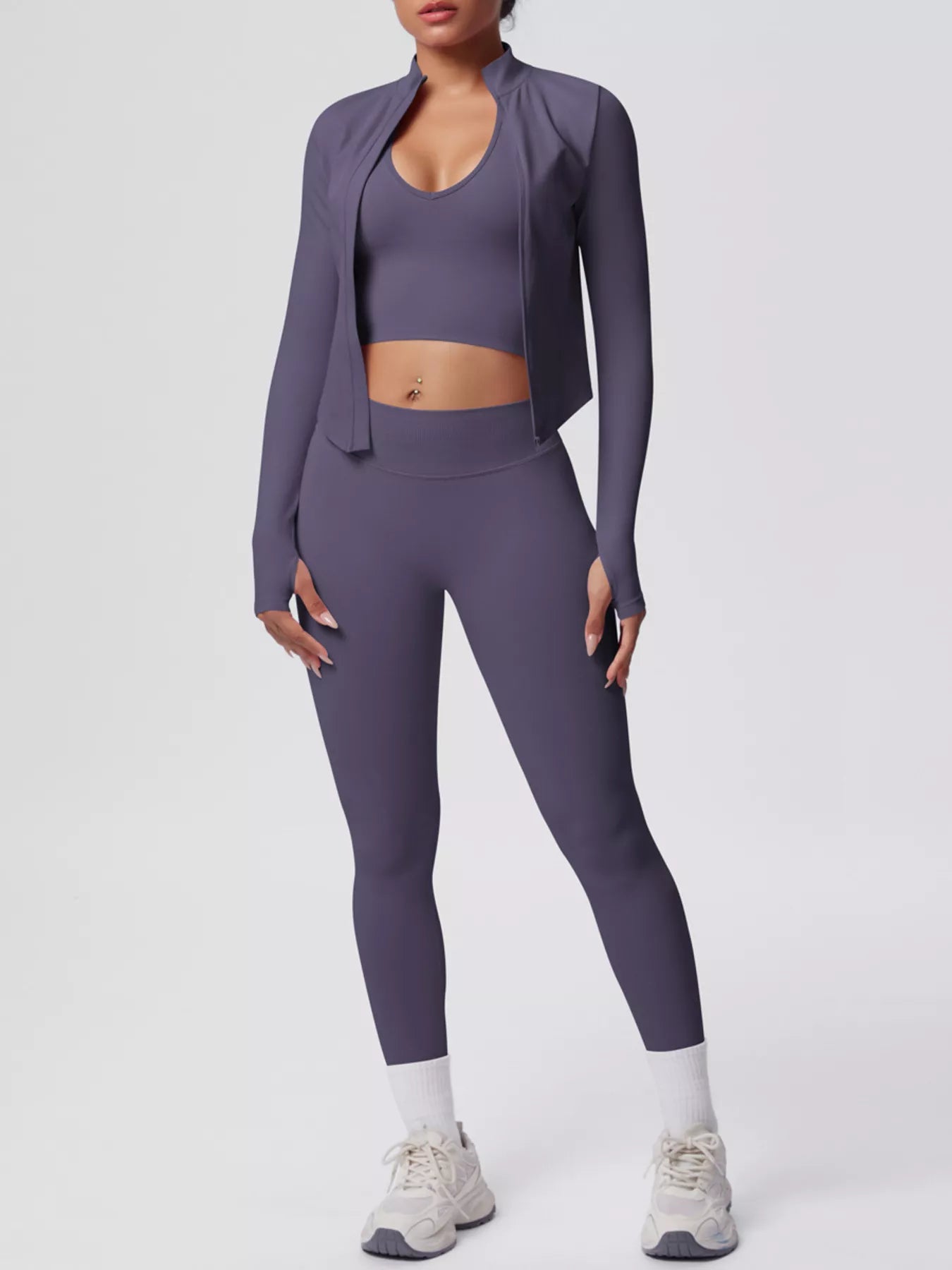 Tank & Zip-Up Jacket and Leggings Three-Piece Active Set