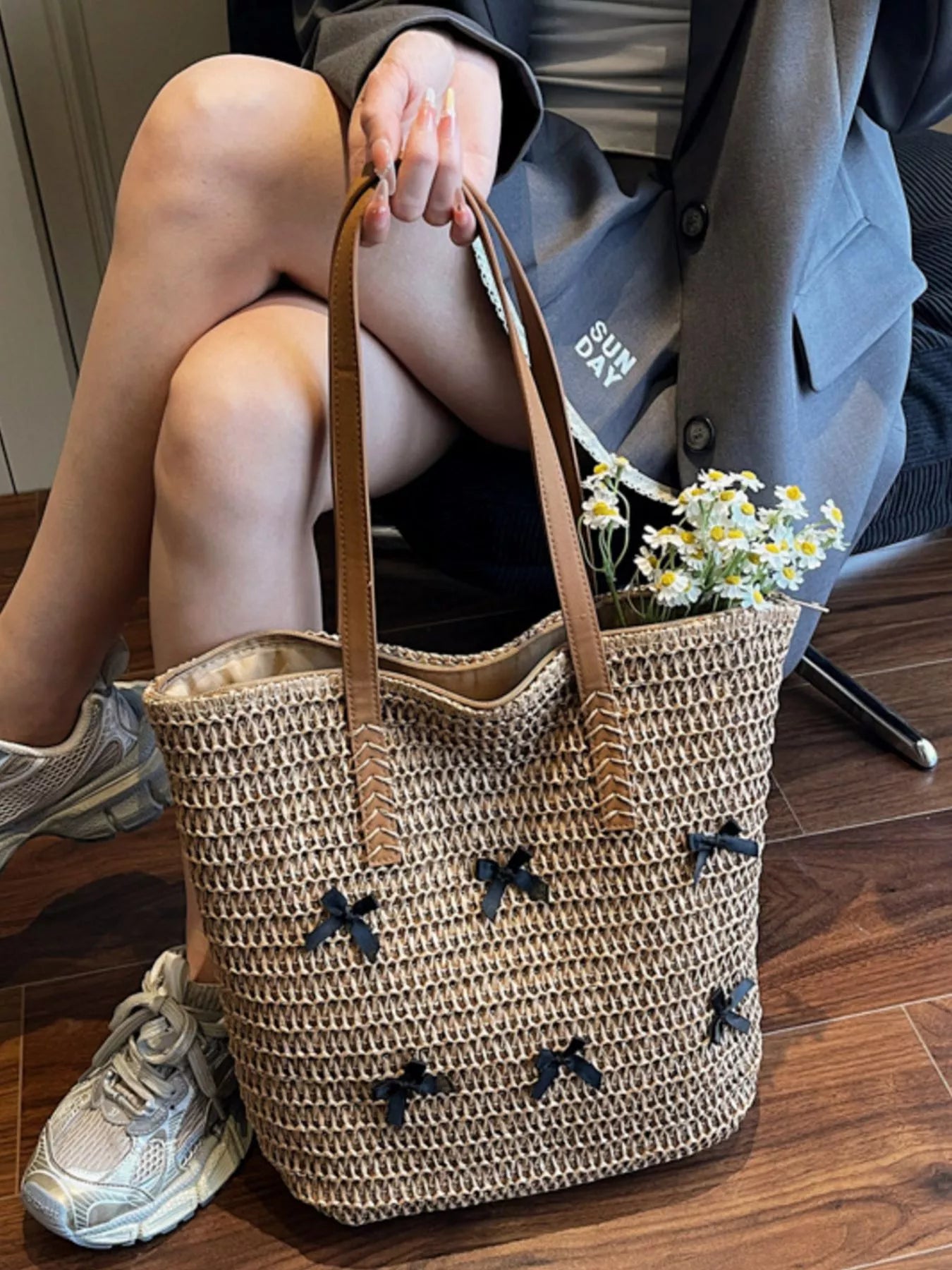 Woven Straw Bow Handbag