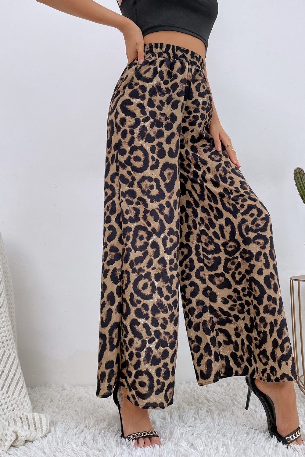 Leopard High Waist Wide Leg Pants