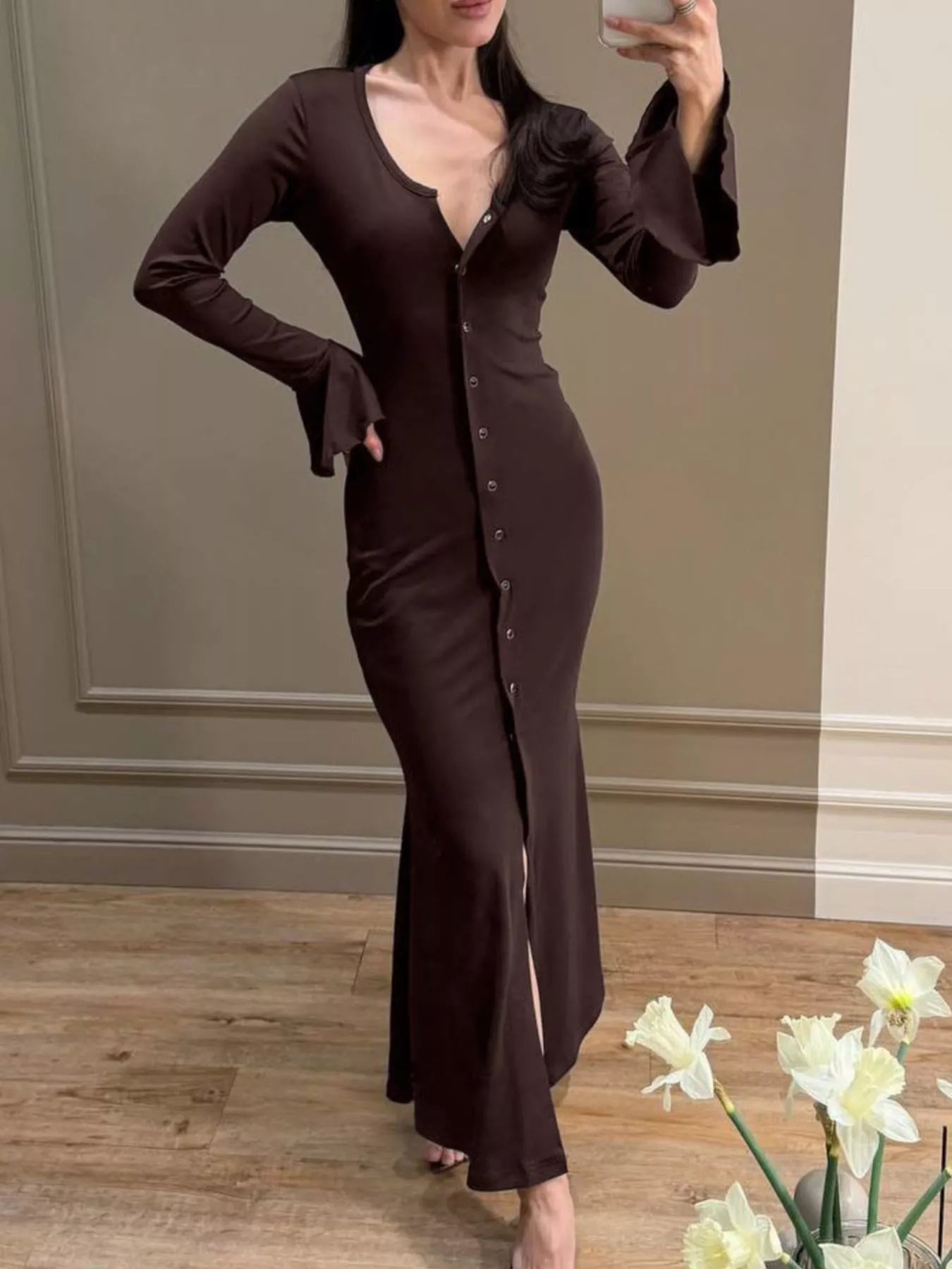 Button-Down Bodycon Maxi Dress