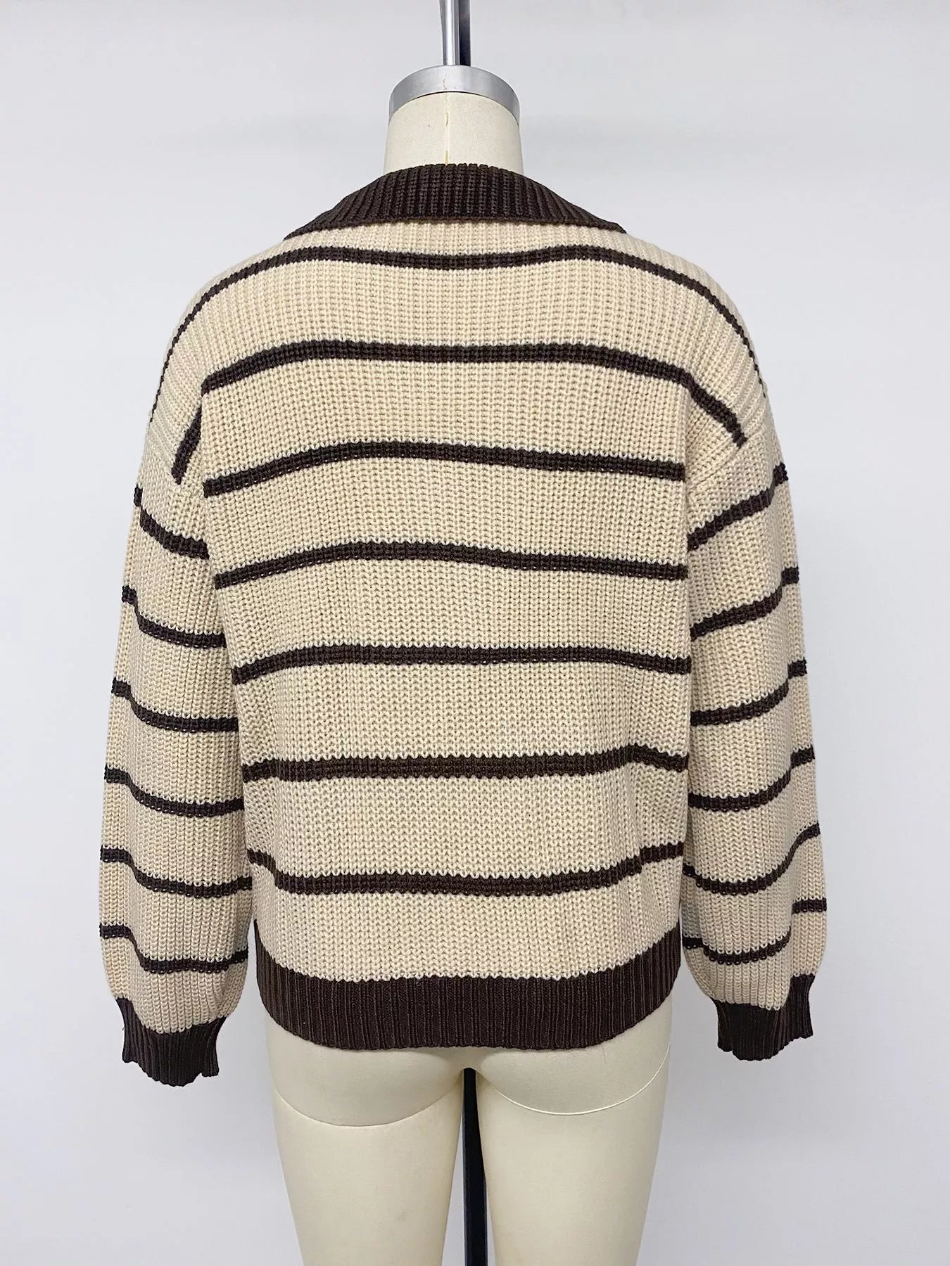 Striped Knit Polo Sweater