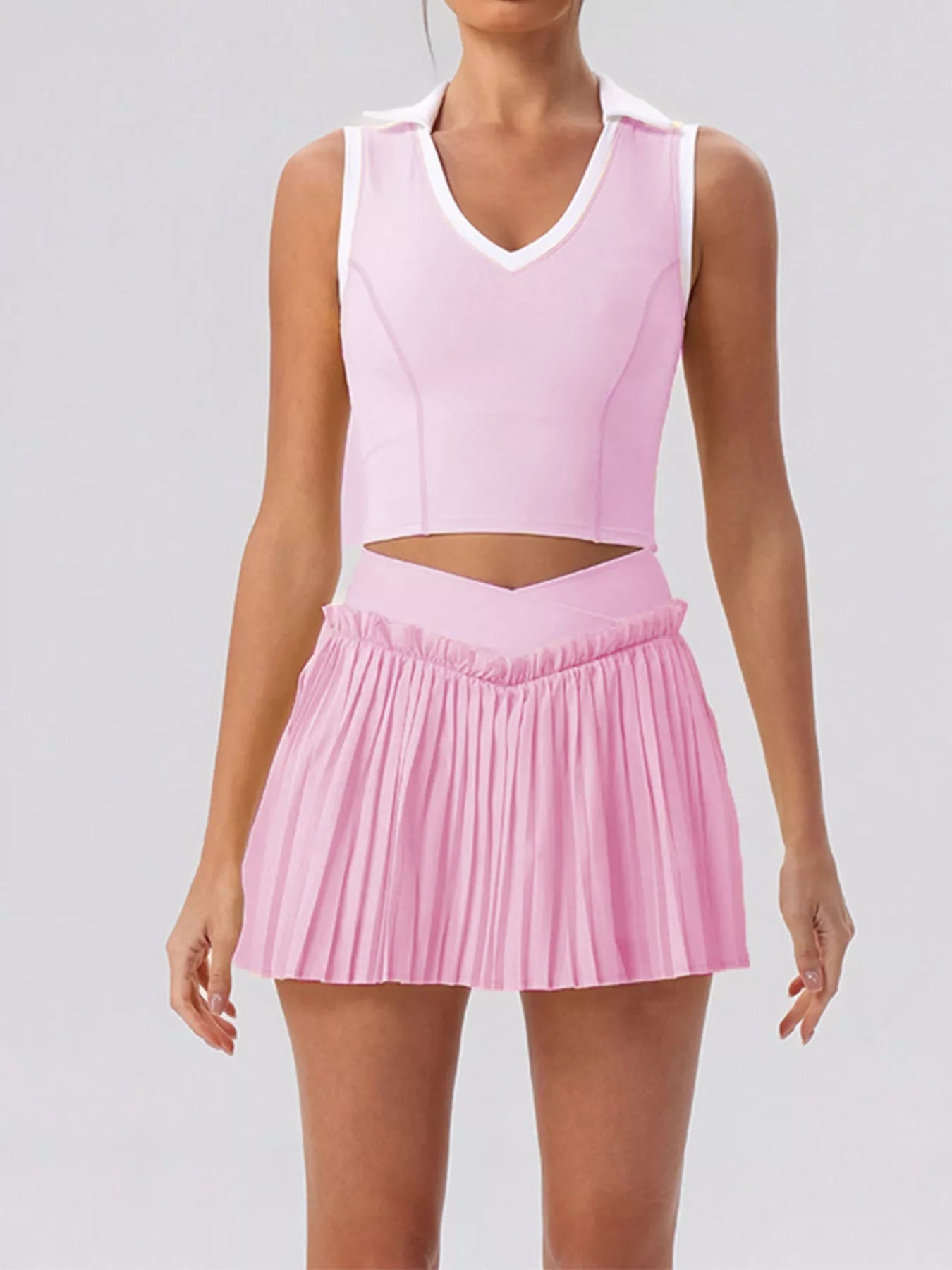 Sleeveless Top and Pleated Skirt Active Set