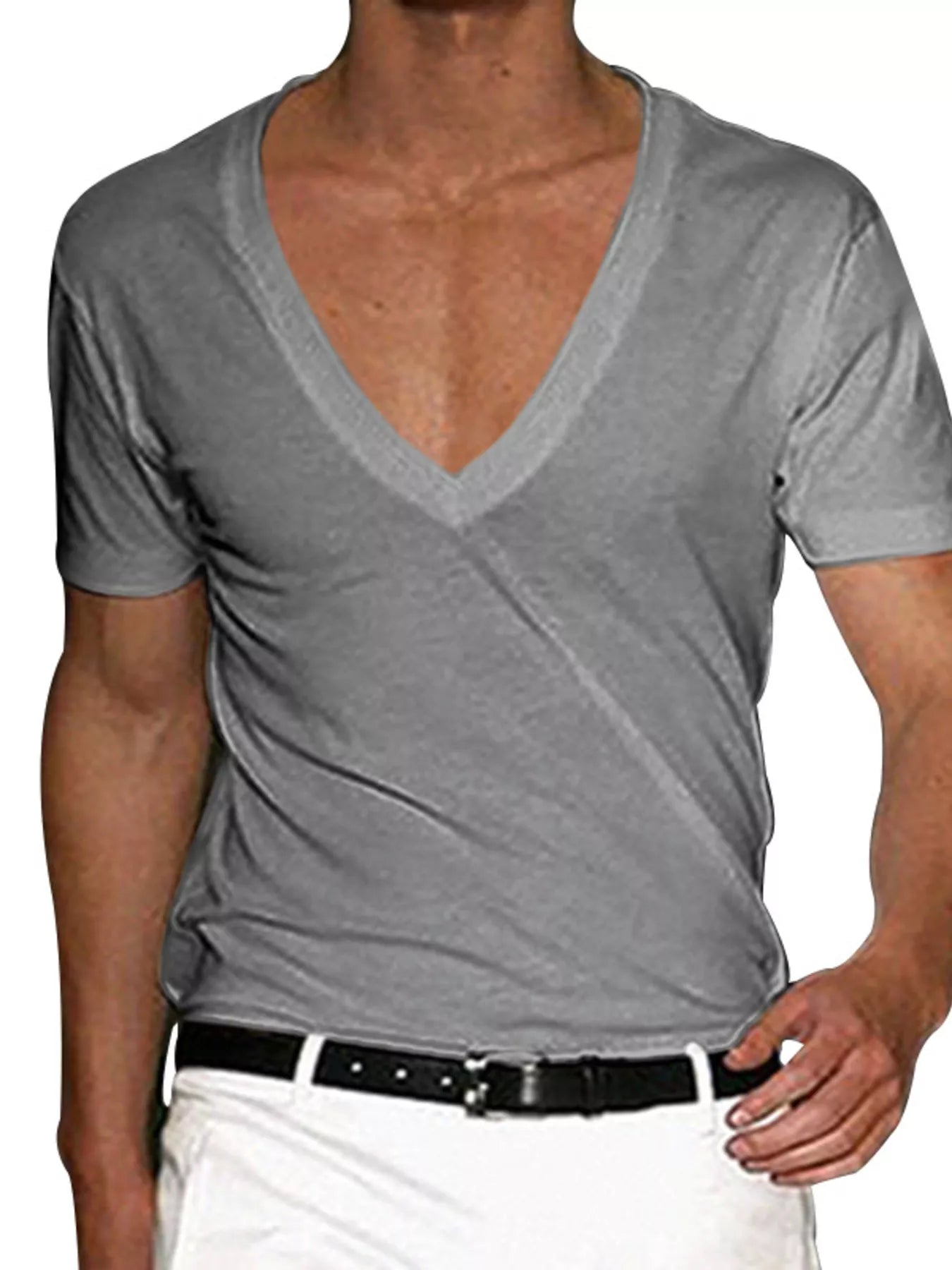 Men's Full Size Deep V-Neck T-Shirt Plus Size