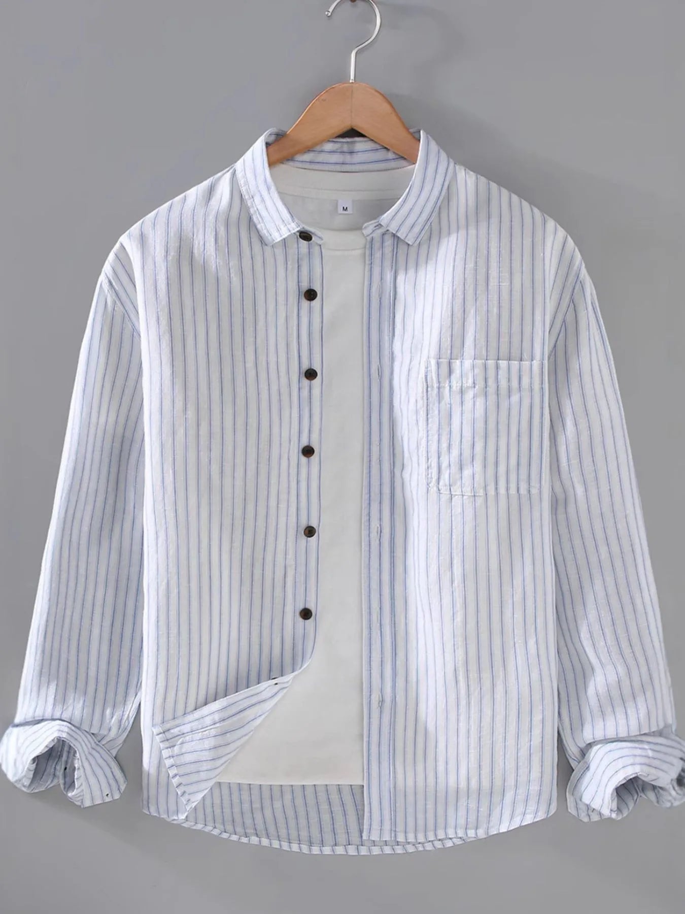 Men's Plus Size Striped Button-Up Shirt with Chest Pocket