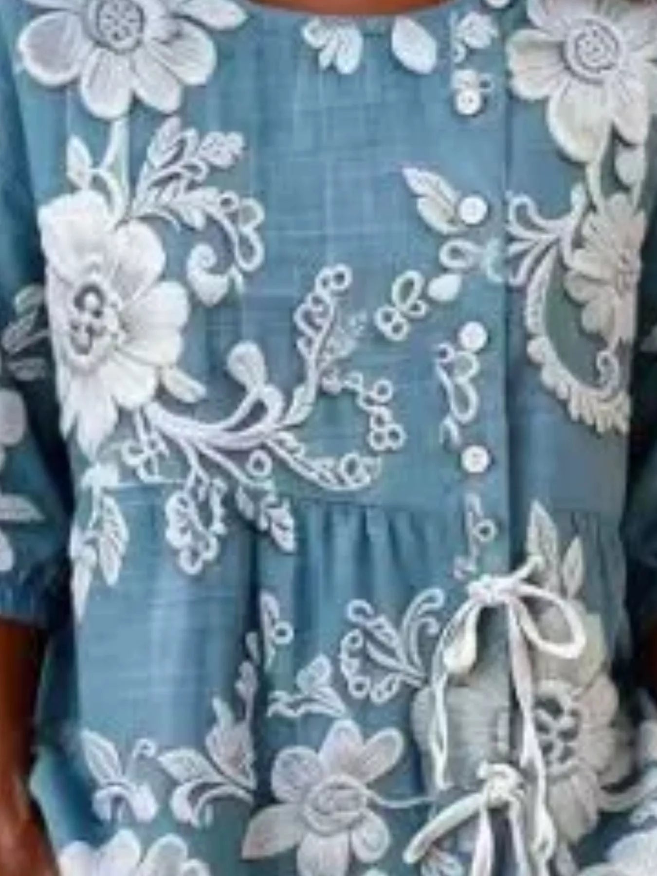 Full Size Embroidered Floral Tie Front Shirt Plus Size