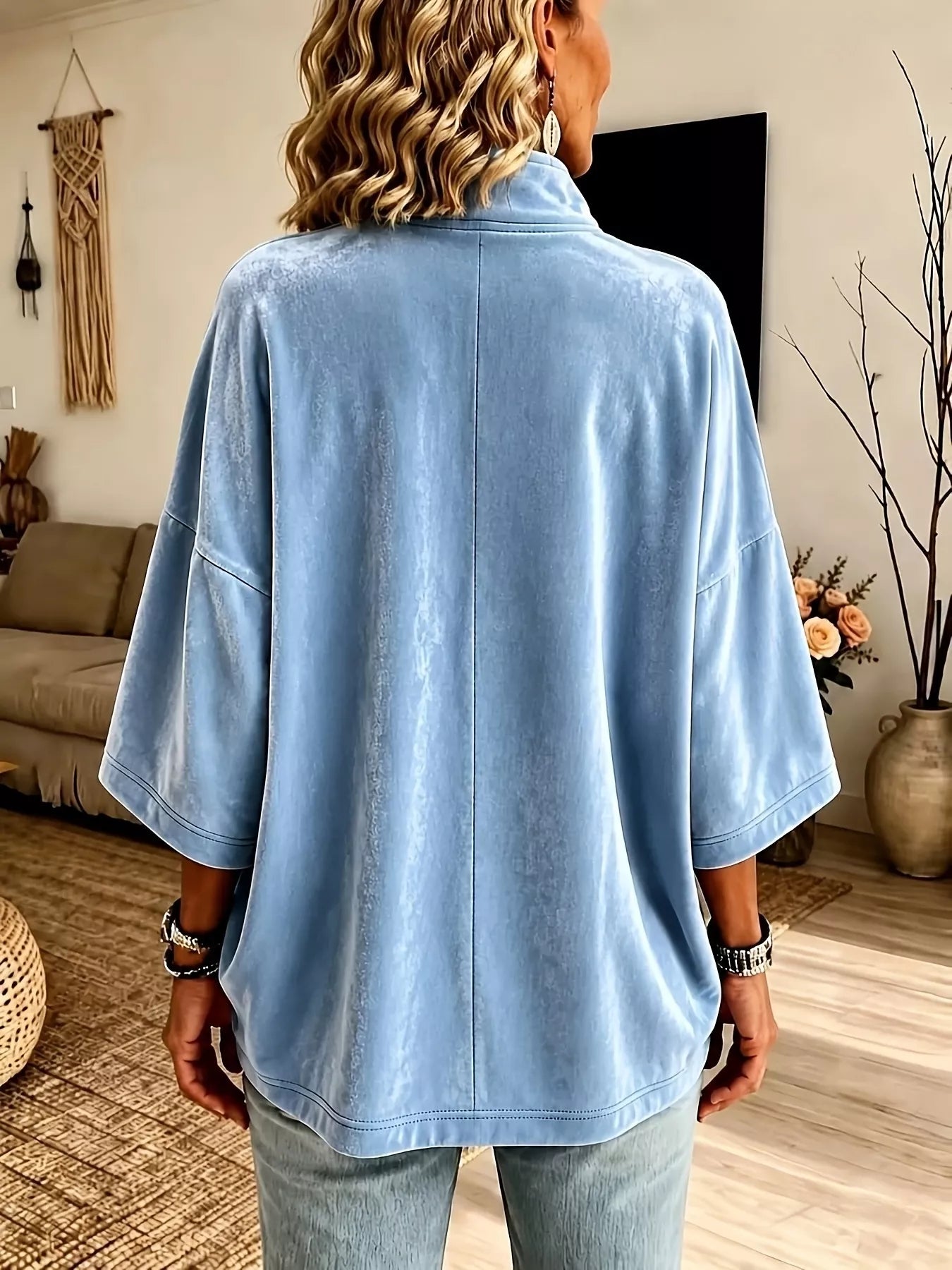 Full Size Velvet Quarter-Zip Sweatshirt Plus Size