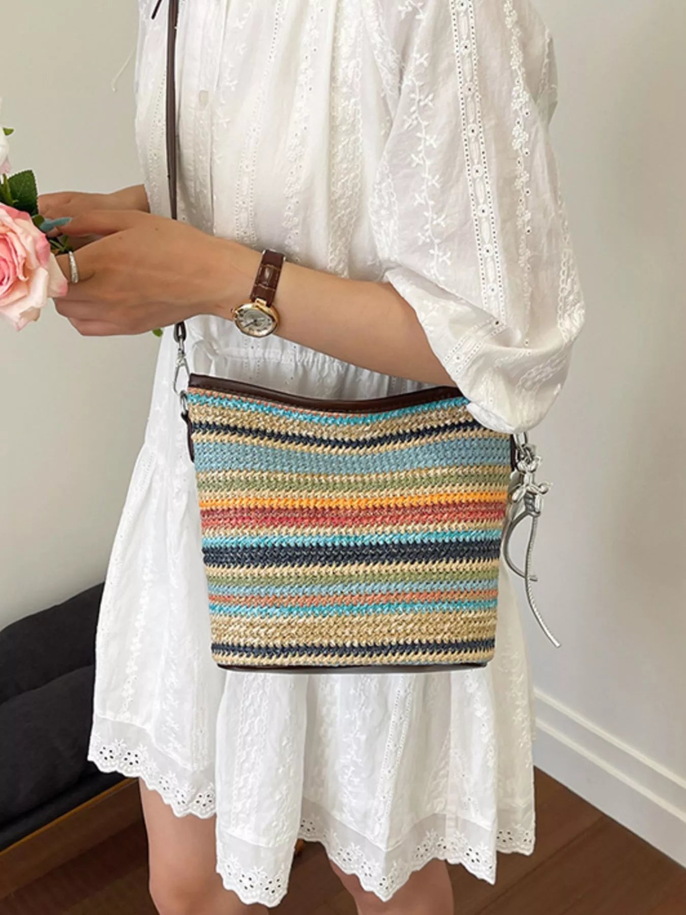 Striped Woven Crossbody Bag