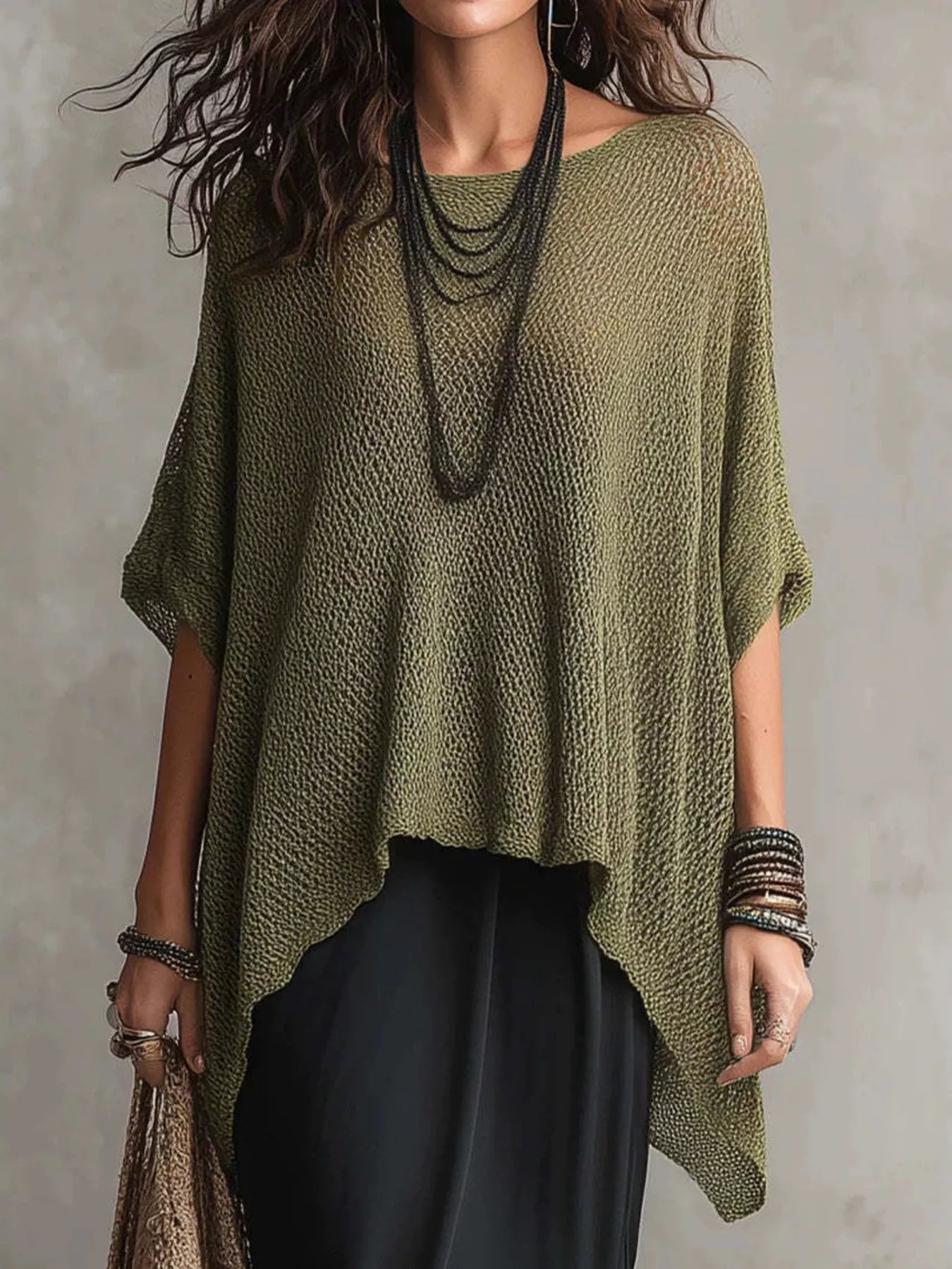 Full Size Loose Knit Round Neck Top Plus Size