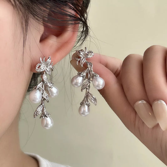 Flower Synthetic Pearl Branch Earrings