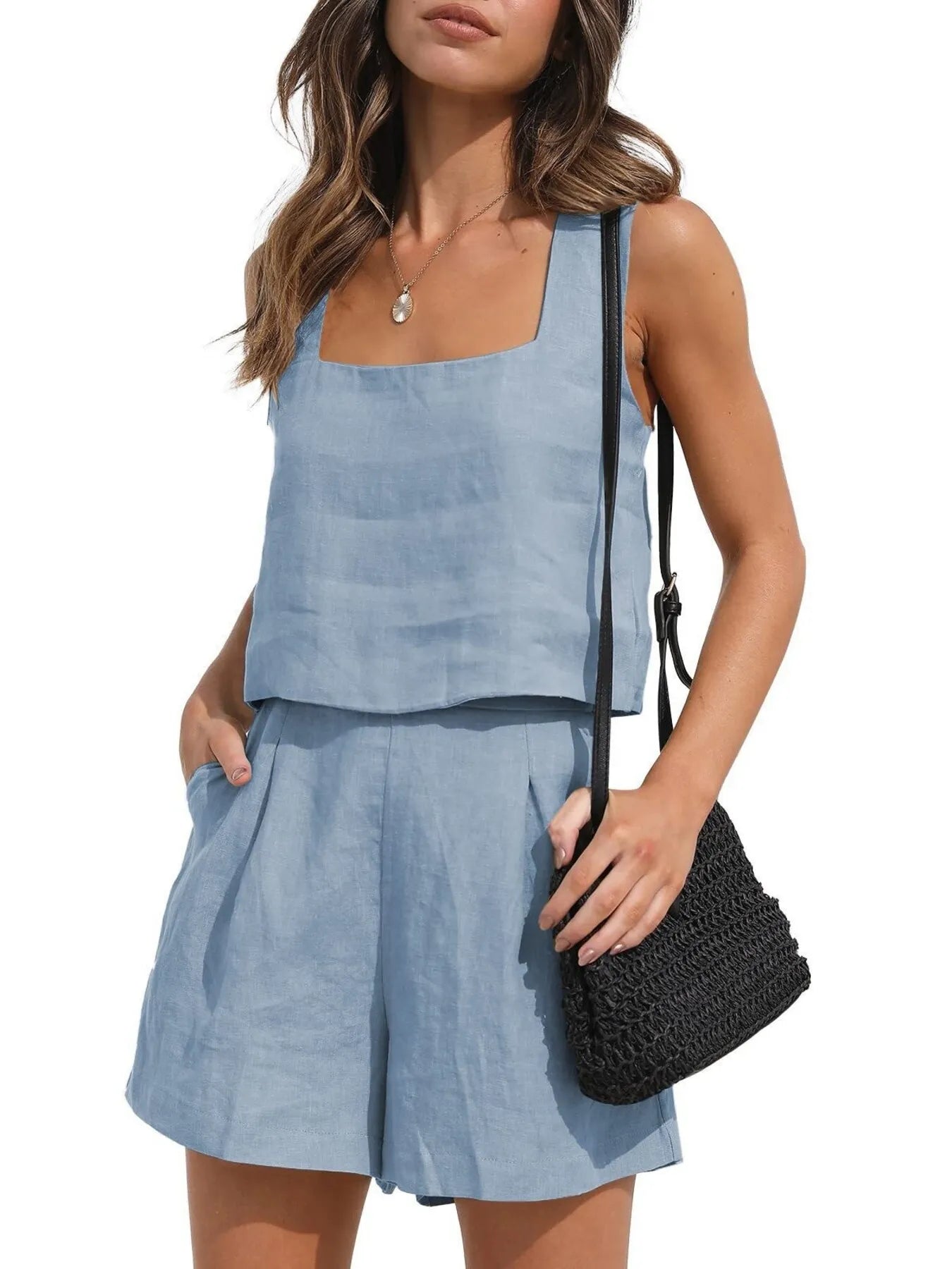 Square Neck Tank and Shorts Set