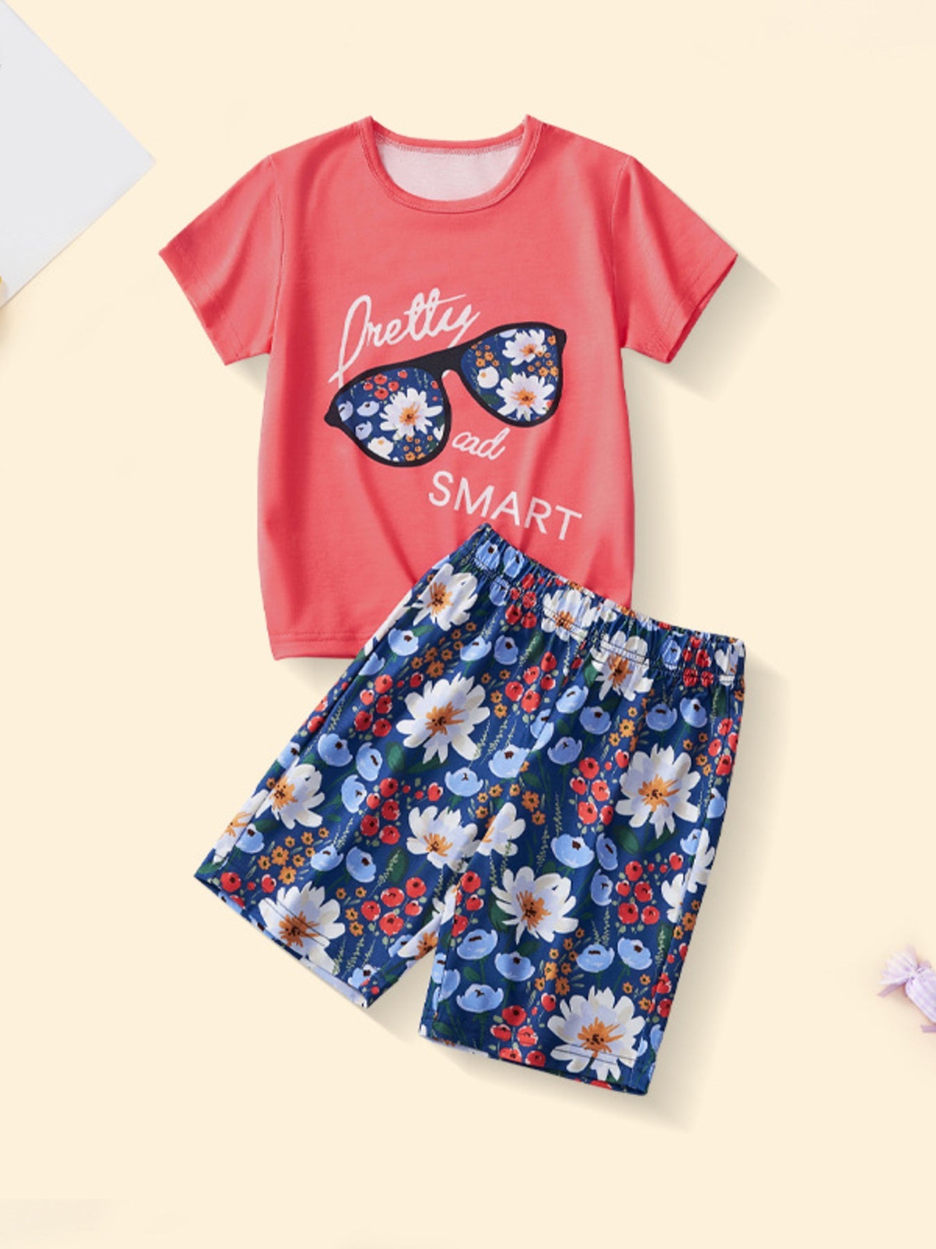 Children's Floral Short Sleeve Tee and Shorts Set