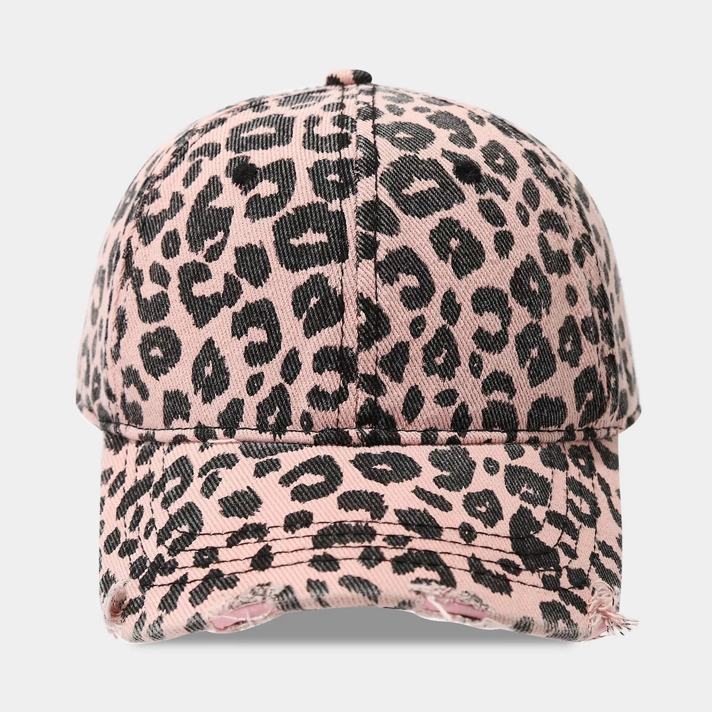 Distressed Leopard Print Cotton Baseball Cap