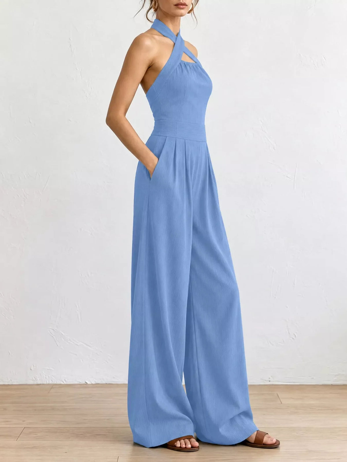 Full Size Halter Neck Wide-Leg Jumpsuit Plus Size