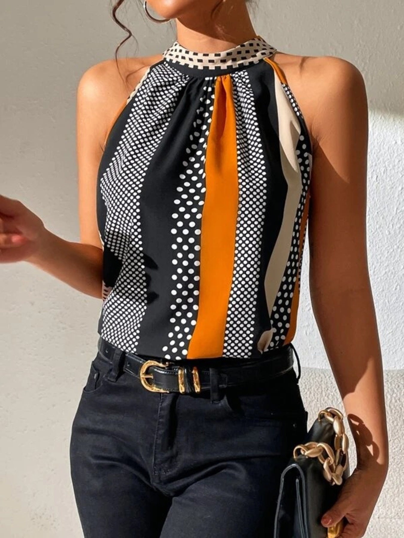 Polka Dot Print Halter Neck Cami