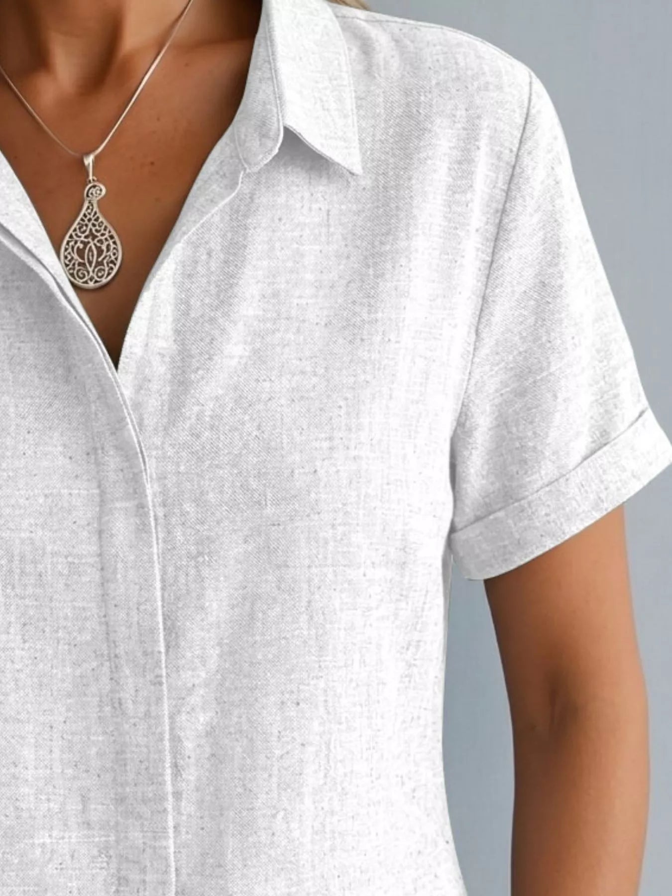 Full Size Collared Neck Short Sleeve Shirt Plus Size