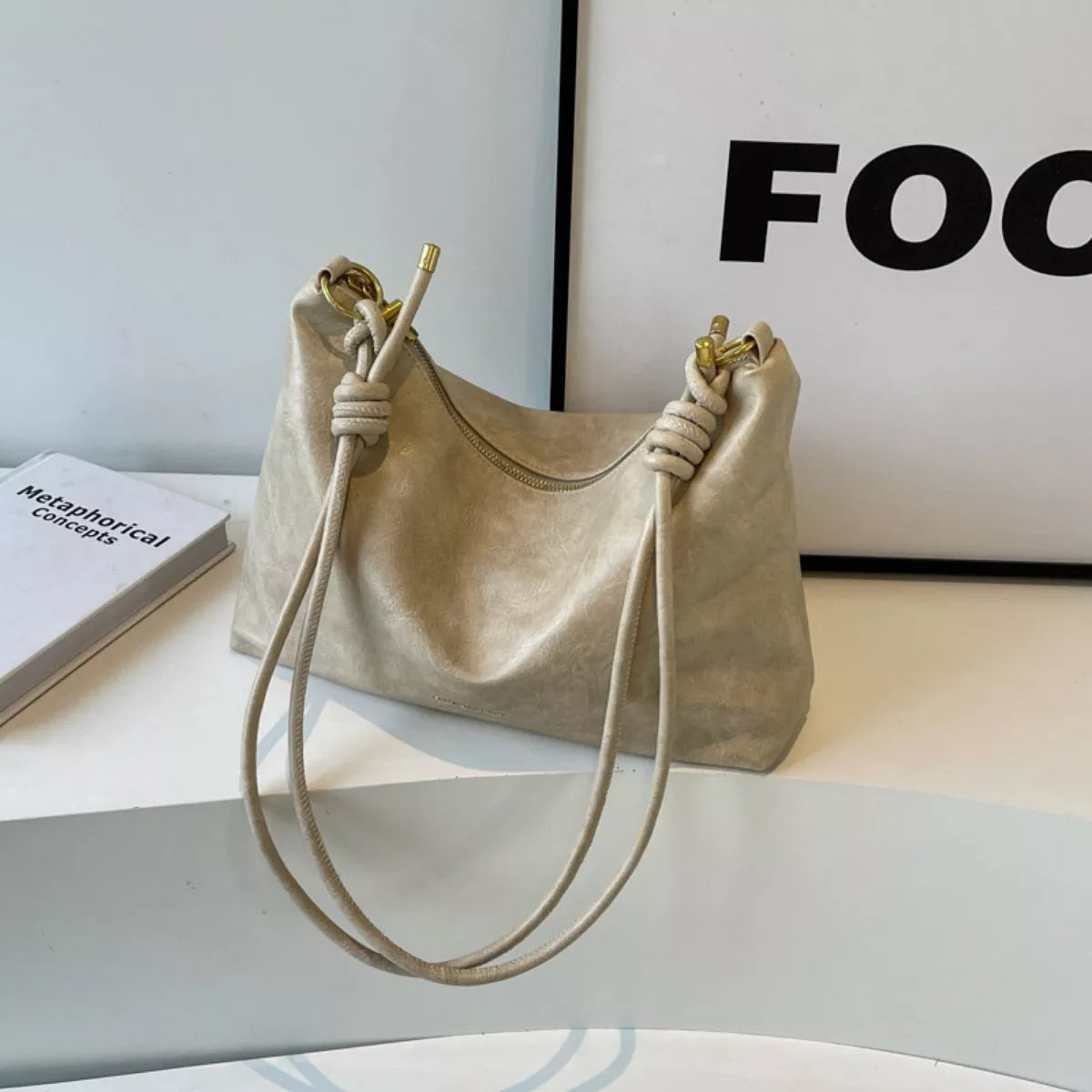 Knotted Strap Leather Handbag