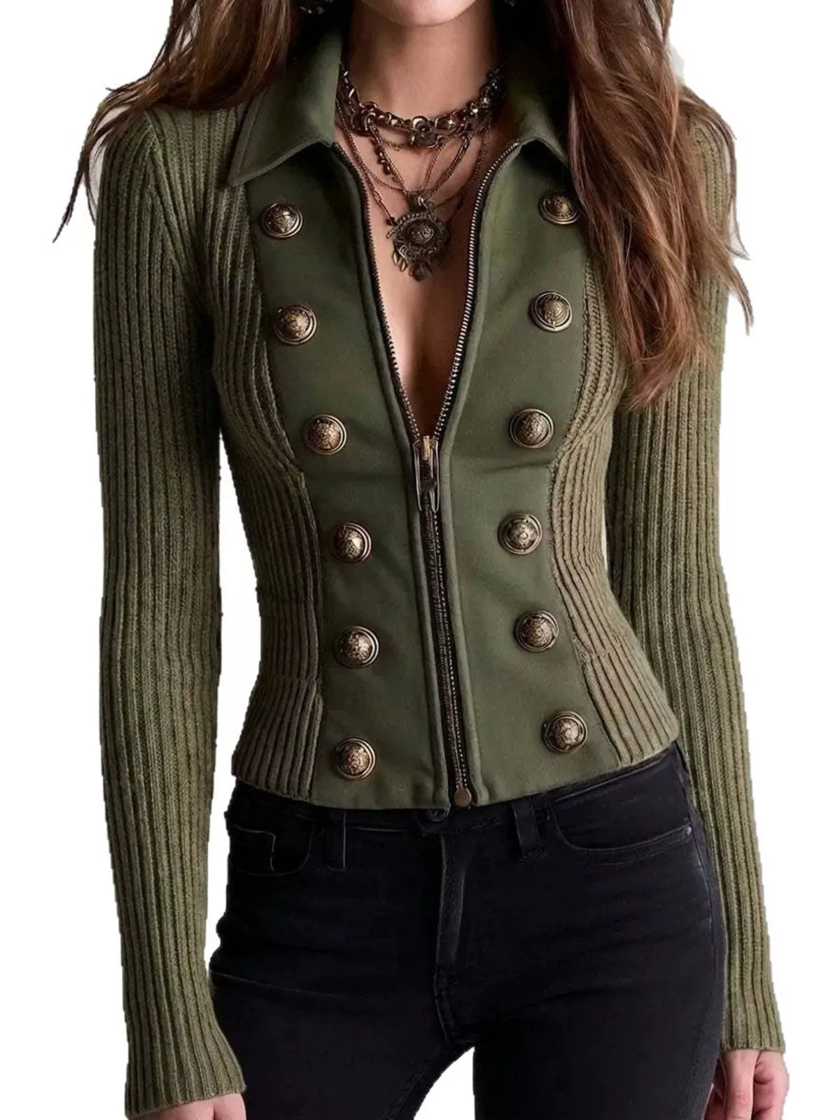 Ribbed Knit Zip-Up Cardigan