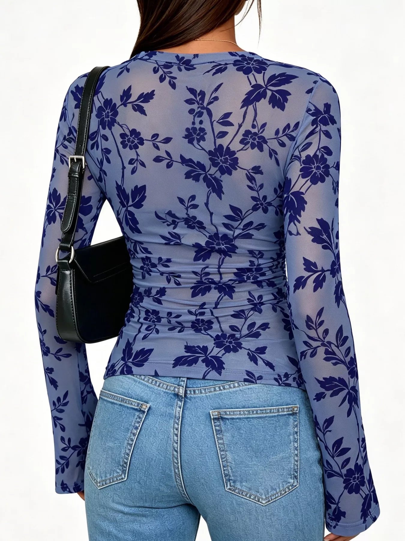 Slim Fit Floral Print Long Sleeve Top