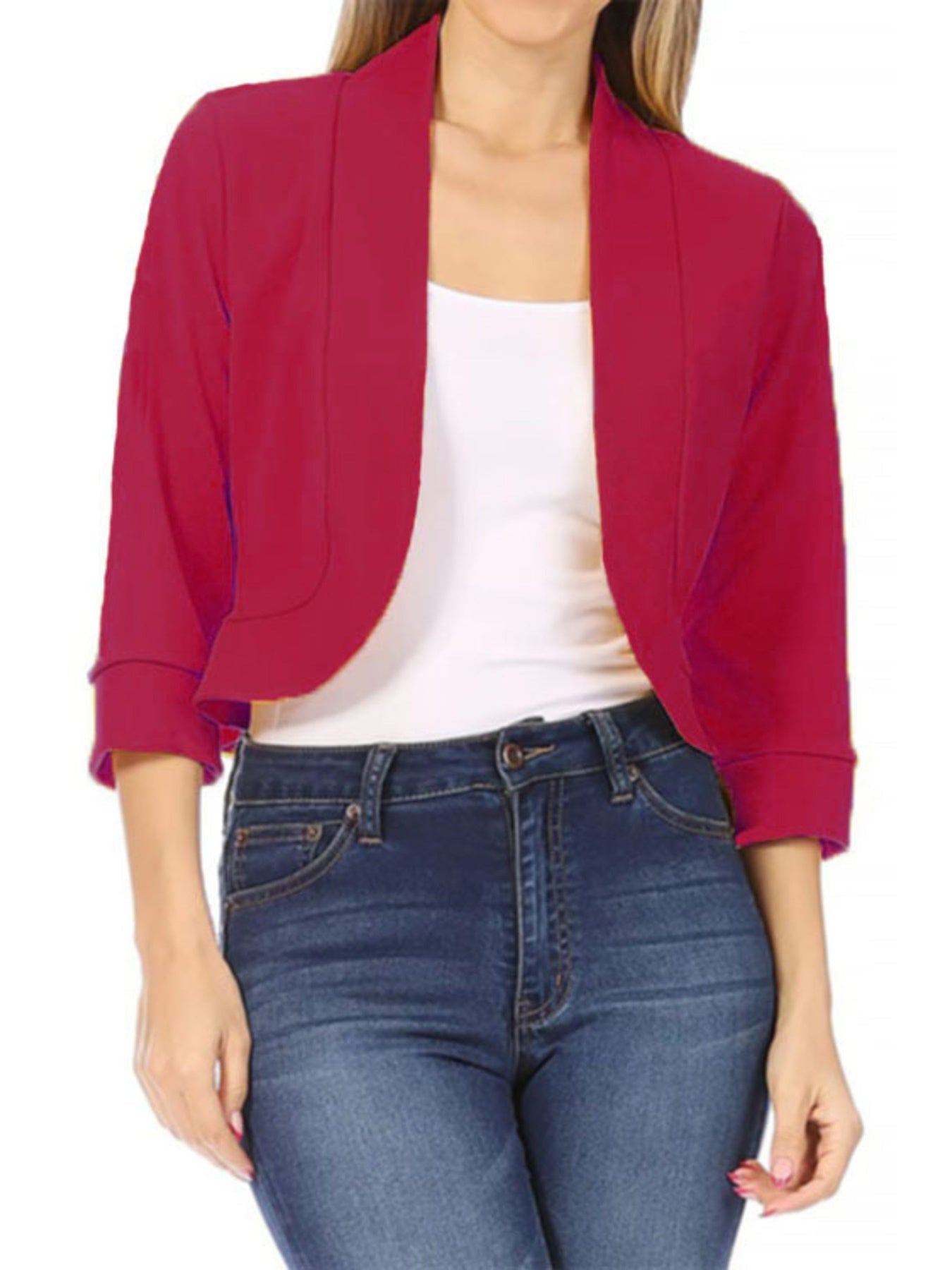 Full Size Cropped Open Front Blazer Plus Size