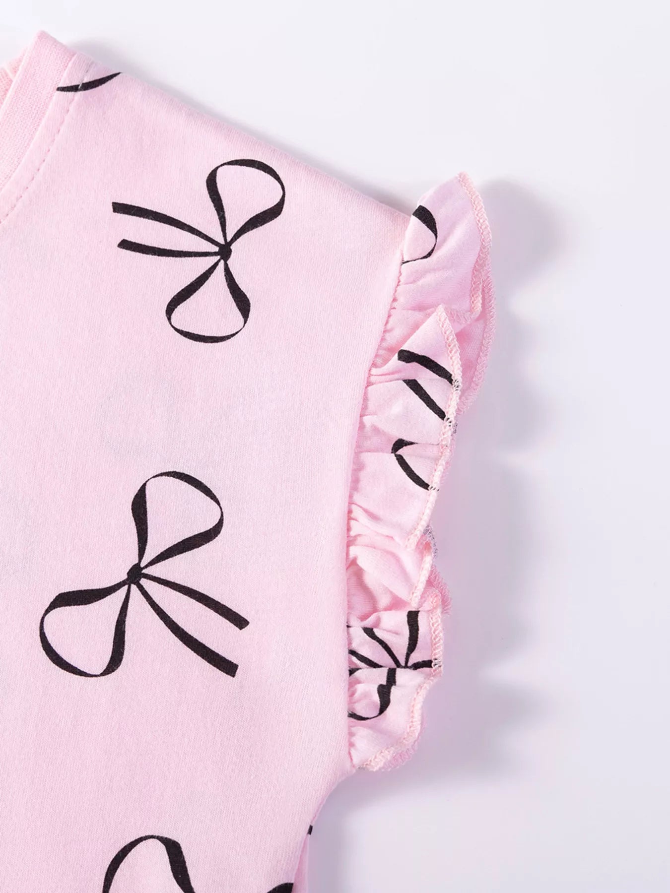 Children's Bow-Print Ruffle Sleeve Casual Dress