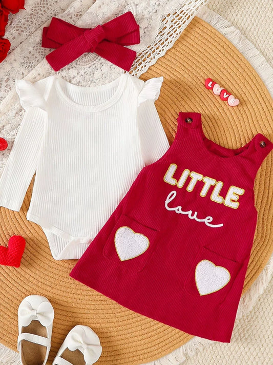 Children's Ruffled Bodysuit and Dress Set with Headband
