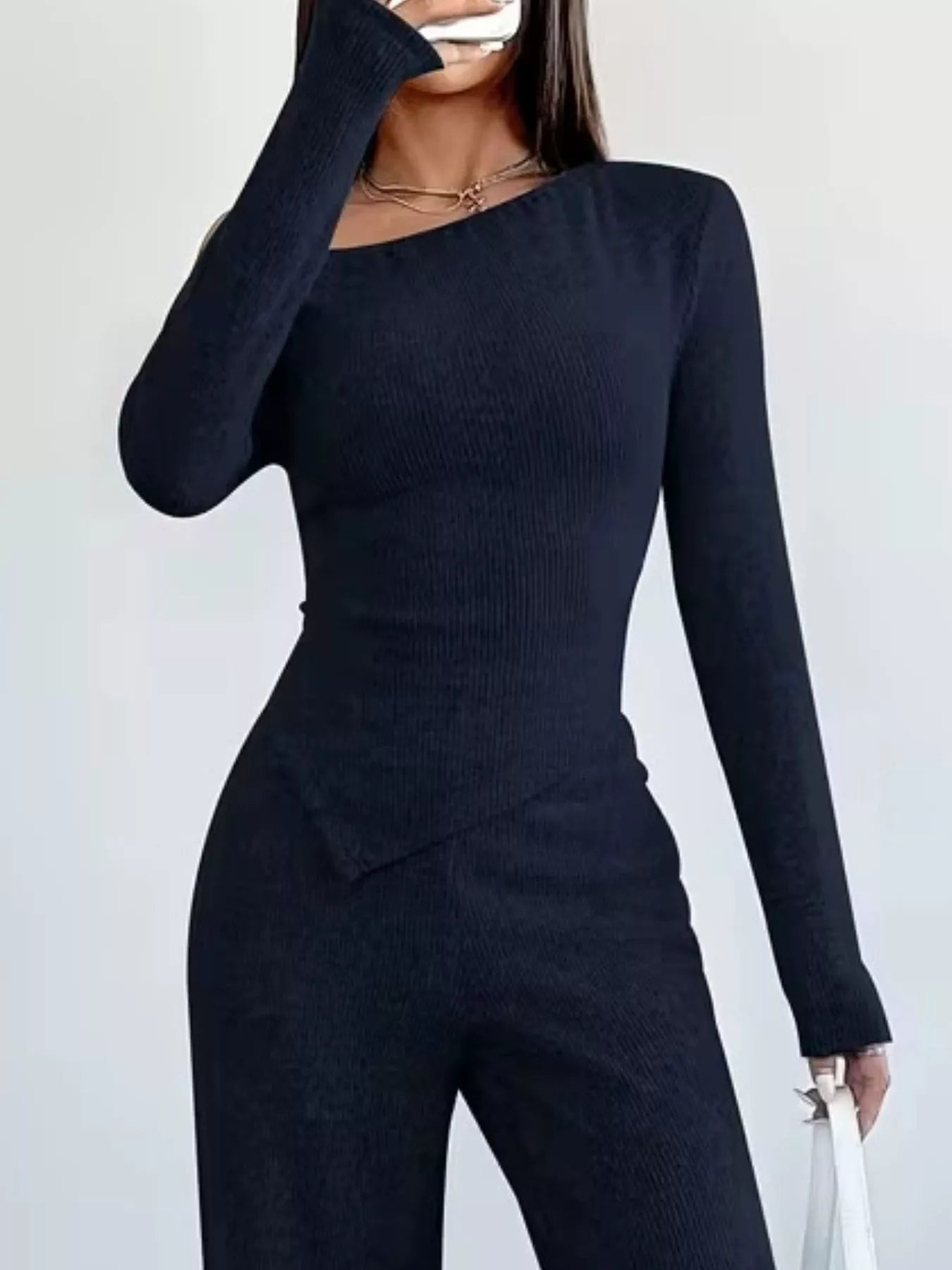 Chic One-Shoulder Asymmetrical Top and Wide-Leg Pants Set
