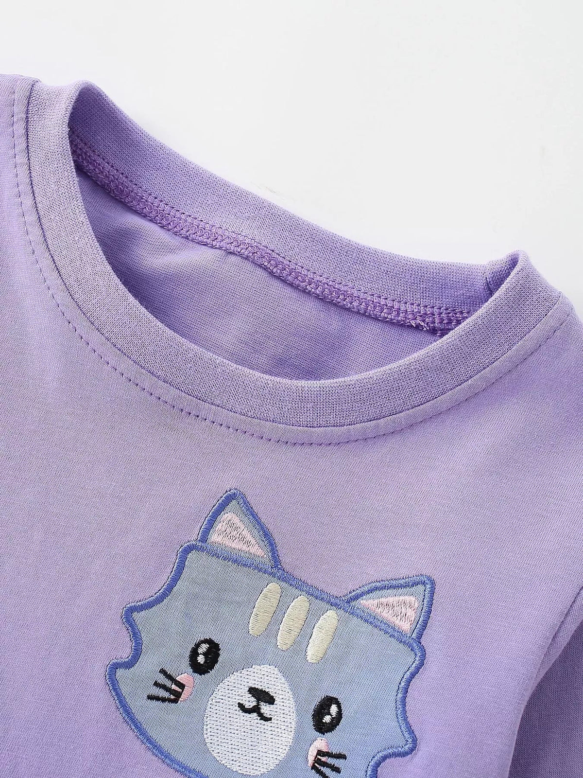 Children's Cat Round Neck Sweatshirt and Pants Set