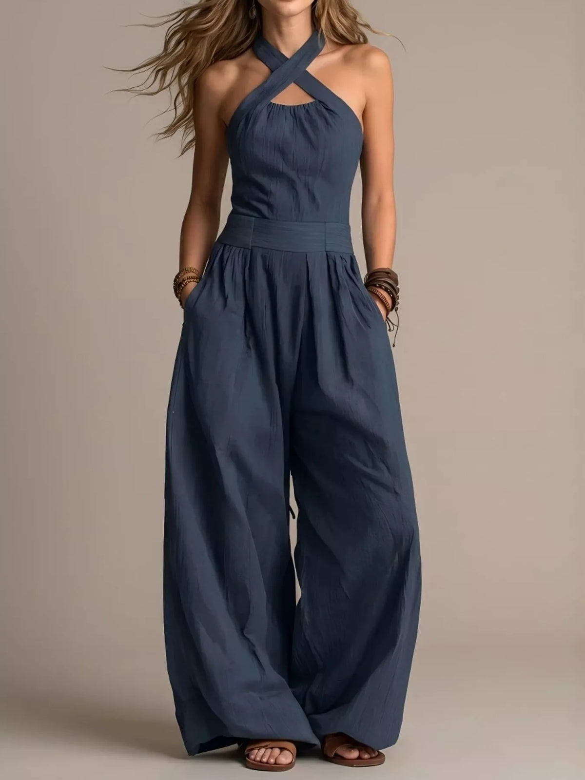 Full Size Halter Neck Wide-Leg Jumpsuit Plus Size