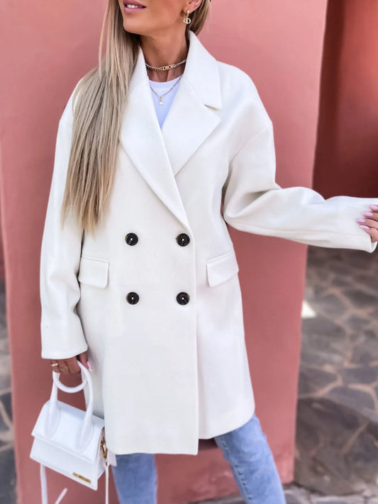 Full Size Double-Breasted Wool Coat Plus Size