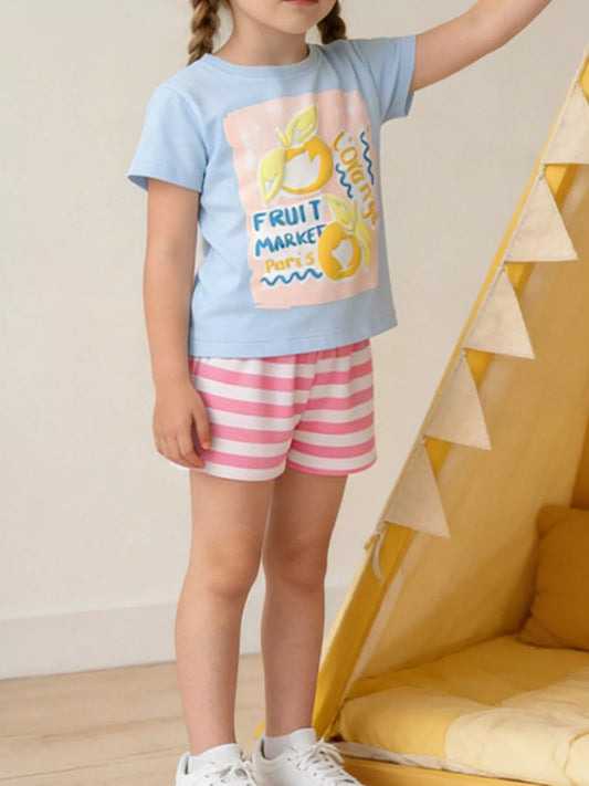 Children's Fruit Market Graphic Tee and Striped Shorts Set