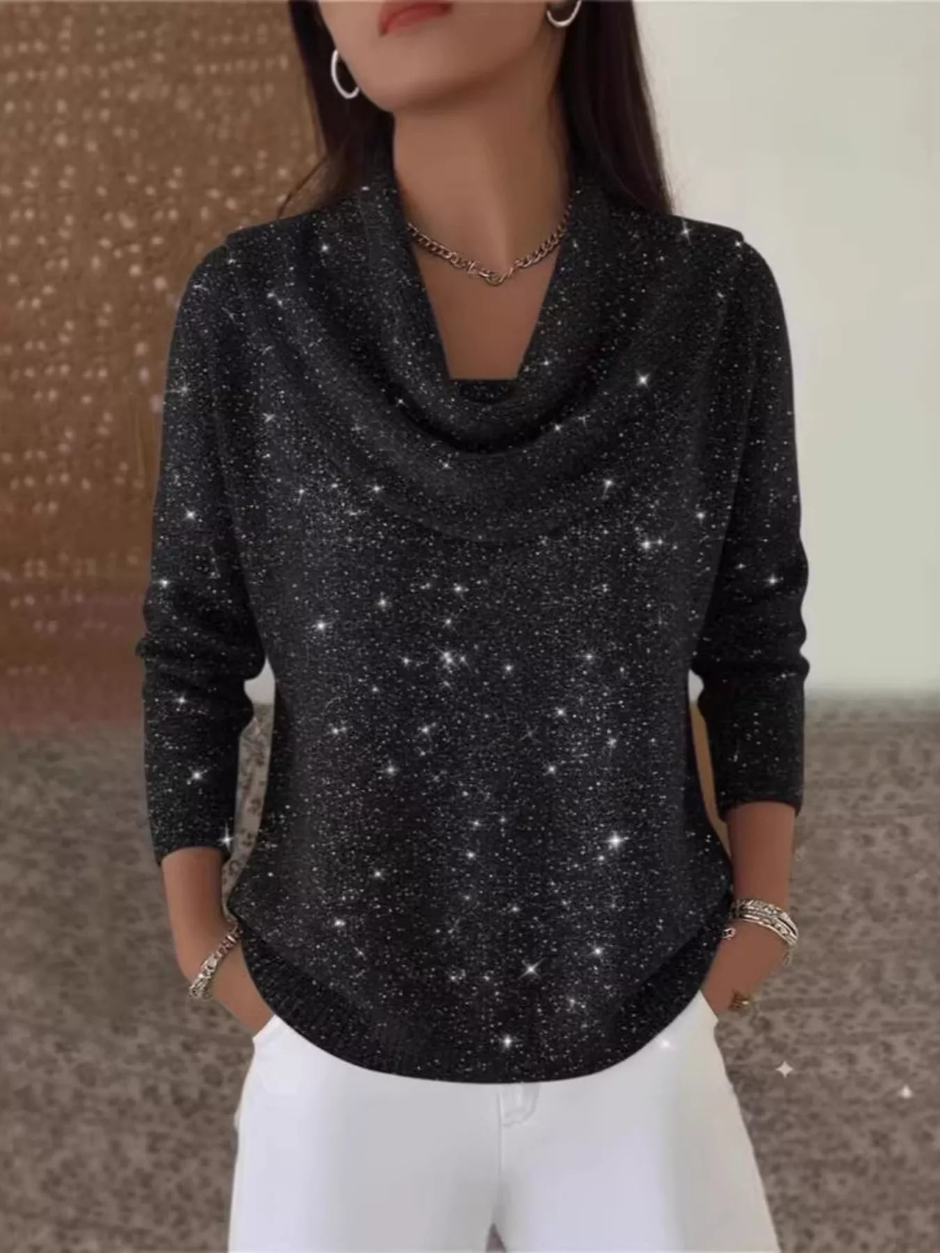 Full Size Solid Color Cowl Neck Sweater Plus Size