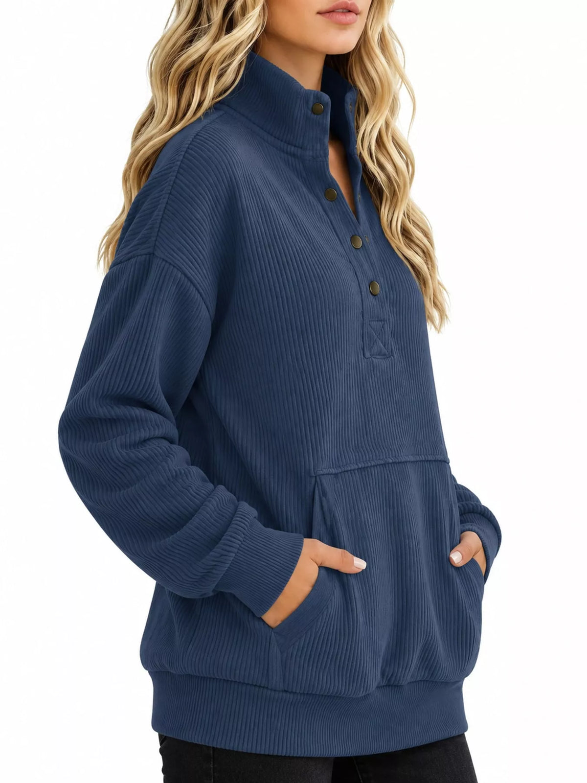 Full Size Quarter-Snap Sweatshirt with Kangaroo Pocket Plus Size