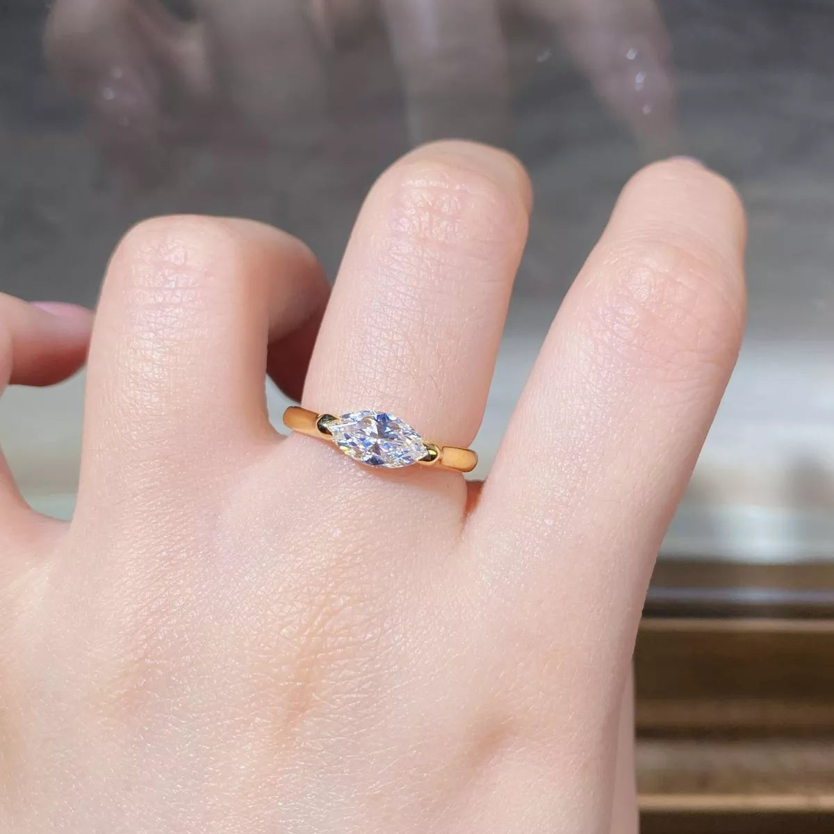 925 Sterling Silver Marquise-Cut Ring