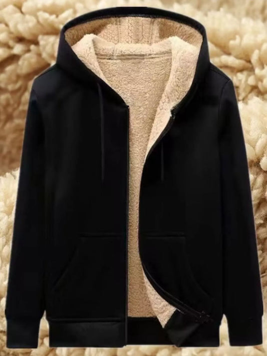 Men's Full Size Fleece Lined Zip-Up Hooded Outerwear Plus Size
