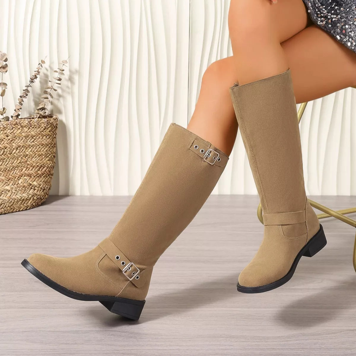 Round Toe Block Heels Boots