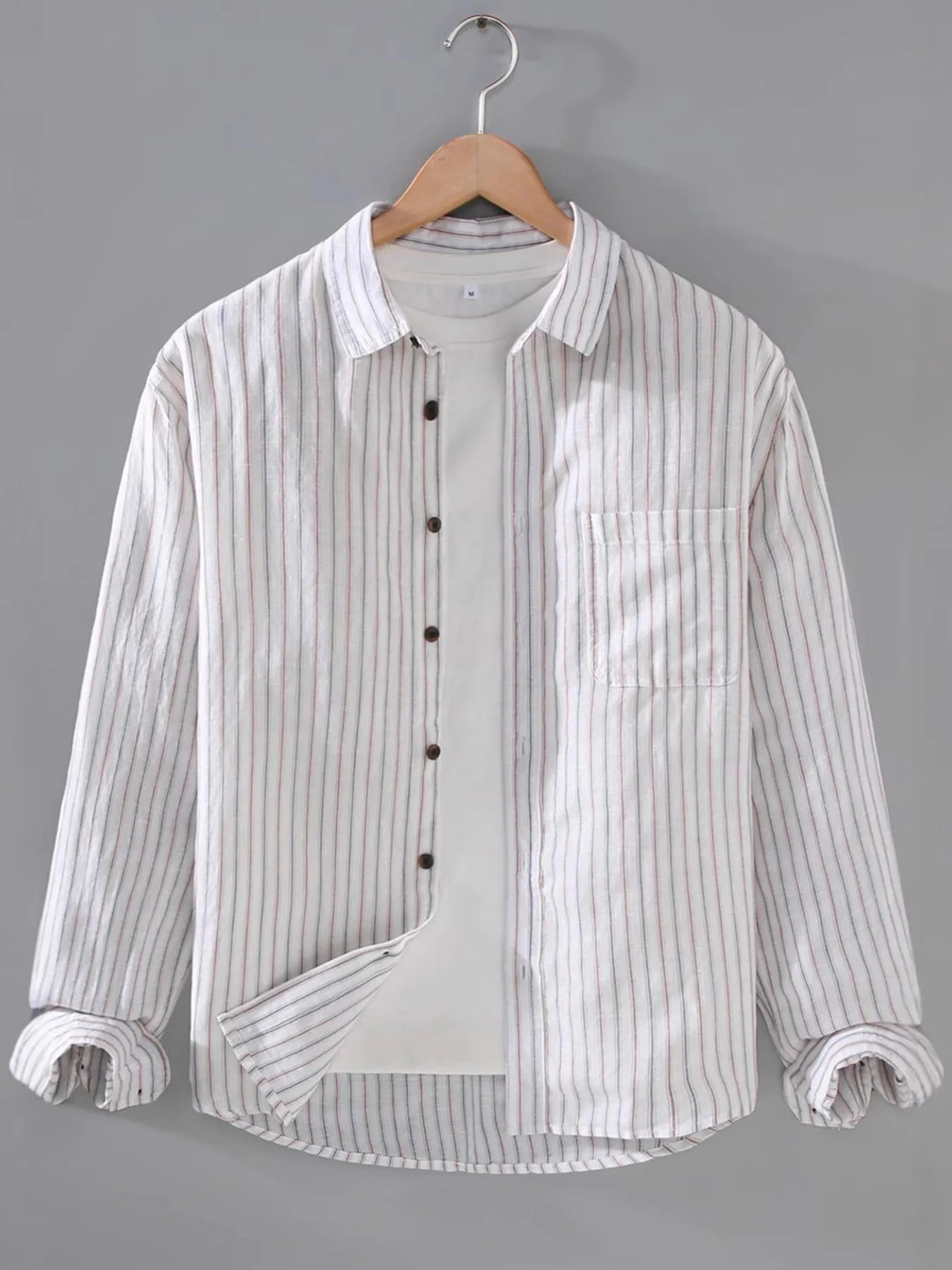 Men's Plus Size Striped Button-Up Shirt with Chest Pocket