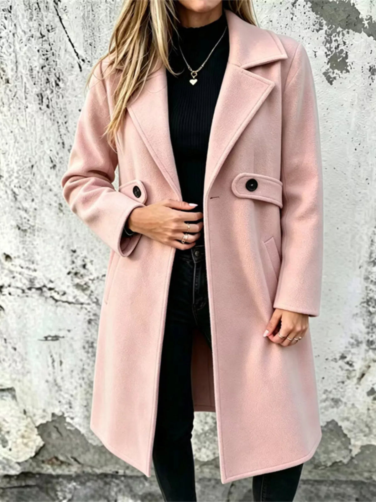 Full Size Lapel Collar Longline Overcoat Plus Size