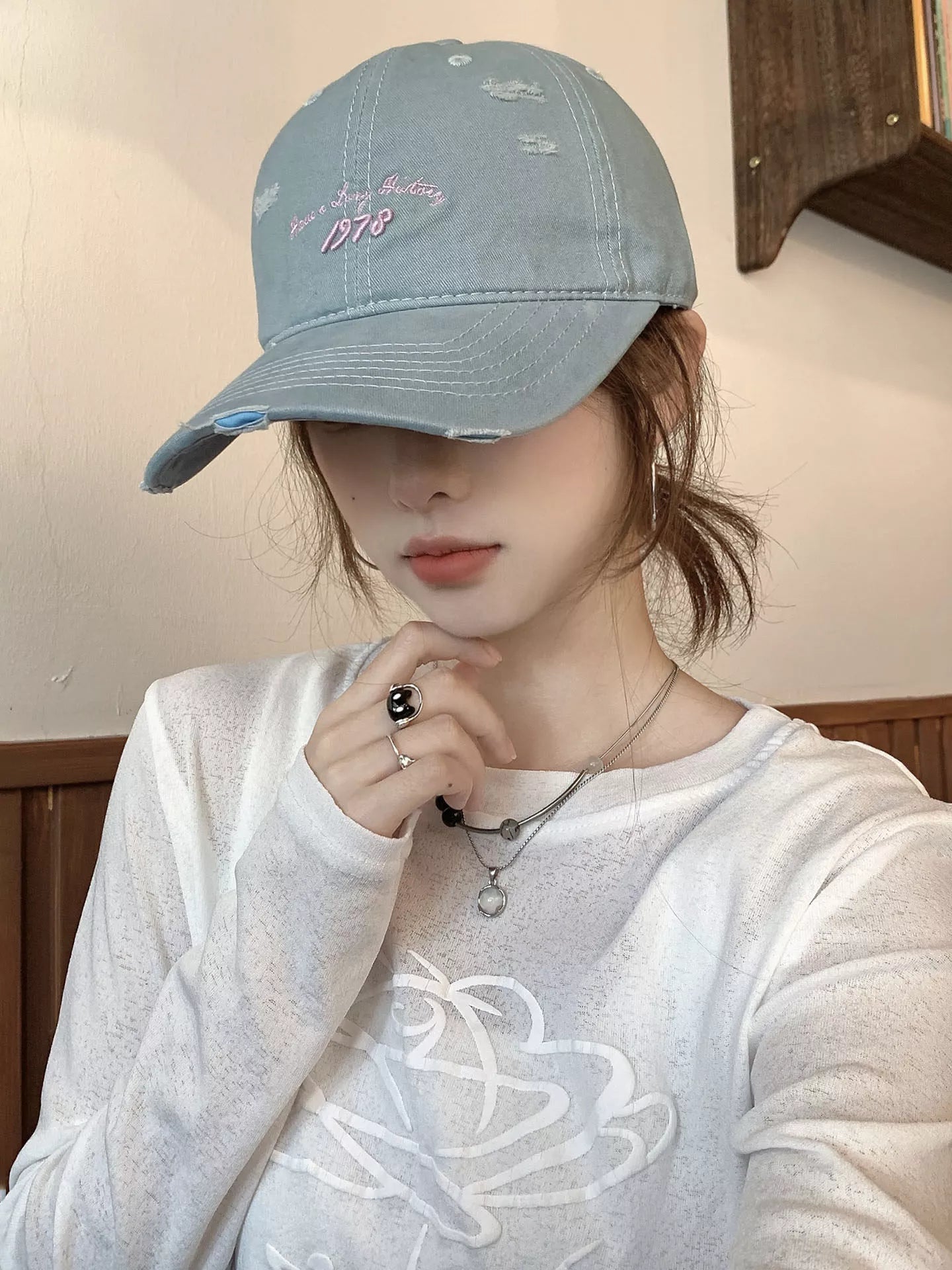 Embroidered Distressed Baseball Cap